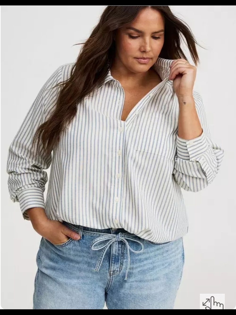 TORRID Lizzie Cotton Rayon Button-Up Shirt – Scott Stripe Whisper White – Size 0